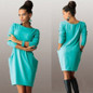 Solid Pockets Casual Loose Autumn Dress Women's O-Neck Long Sleeve Mini Bodycon Dresses