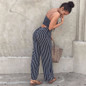 Women Blue Bodycon Backless Stripe Casual Bowtie Overalls Sexy Party Jumpsuit Plus Size