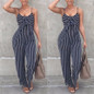 Women Blue Bodycon Backless Stripe Casual Bowtie Overalls Sexy Party Jumpsuit Plus Size