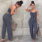 Women Blue Bodycon Backless Stripe Casual Bowtie Overalls Sexy Party Jumpsuit Plus Size