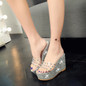 Women Sandals Rivets Transparent Peep Toe High Heels Sandals