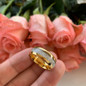 8mm Men Women Gold Tungsten Wedding Ring Polished Shiny Meteorite Inlay
