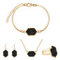 Jewelry Set Hexagon Necklace Bracelet Earrings Ring Resin
