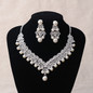 Fashion Silver Plated Flower Crystal Pearl Bridal Choker Necklace Earrings