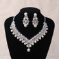 Fashion Silver Plated Flower Crystal Pearl Bridal Choker Necklace Earrings