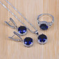 Bridal  Silver Color Jewelry Sets Blue Zirconia Stone Earrings