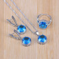 Bridal  Silver Color Jewelry Sets Blue Zirconia Stone Earrings