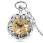 Transparent Open Face Hollow Skeleton Mechanical Pocket Watch