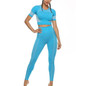 Seamless Women Yoga Set Leggings+Cropped Shirts Gym Workout Sport Clothing