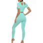 Seamless Women Yoga Set Leggings+Cropped Shirts Gym Workout Sport Clothing