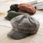 New Plaid Octagonal Hat Women Autumn Winter Vintage Beret Hat