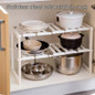Expandable Adjustable Under Sink Shelf Storage Shelves  for Kitchen Bathroom