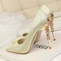 Metal Carved Thin Heel High Heels Pumps Women Shoes 2019 Sexy Pointed Toe Ladies Shoes Fashion Candy Colors Wedding Shoes Woman