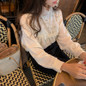 New Elegant Lace Stand Collar Blouse Shirt Sexy Hollow Out Floral Embroidery Feminine Blouses