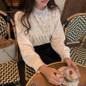New Elegant Lace Stand Collar Blouse Shirt Sexy Hollow Out Floral Embroidery Feminine Blouses