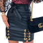 Women Sexy High Waist Skirt Casual Lace Up Faux Leather Short Pencil