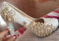 Crystal wedding shoes pearl handmade bridal shoes women's Pumps peacock rhinestone female high heels