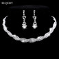 Silver Plated Crystal Bridesmaid Bridal Jewelry Sets Geometric Choker Necklace Earrings for Women Wedding