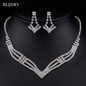 Silver Plated Crystal Bridesmaid Bridal Jewelry Sets Geometric Choker Necklace Earrings for Women Wedding