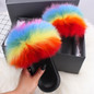 Real Fox Fur Women' Fox Fur Slippers Beautiful Fluffy Slides Home Plush Furry Rainbow Slippers Colorful Shoes Summer Flip Flops