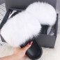 Real Fox Fur Women' Fox Fur Slippers Beautiful Fluffy Slides Home Plush Furry Rainbow Slippers Colorful Shoes Summer Flip Flops