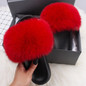 Real Fox Fur Women' Fox Fur Slippers Beautiful Fluffy Slides Home Plush Furry Rainbow Slippers Colorful Shoes Summer Flip Flops