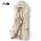 Pudi women real fox fur collar coat jacket parka female rex rabbit liner long fur parka trench A10008