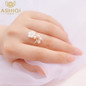 ASHIQI Natural Freshwater Pearl 925 Sterling Silver Ring Fashion Natural shell Flowers Handmade jewelry for women