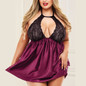 S-5XL Women Nightdress Sexy Lingerie Babydoll Lace Halter Sleepdress Nightgown Sexy V Neck Lace Satin Sleepwear Nightdress #W