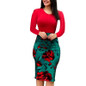 Elegant Women Autumn Dress 2018 Over Sized Sexy Floral Pencil Dresses Long Sleeve Evening Party Dress Bodycon Vestidos