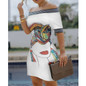 Sexy Women Summer Dress Off Shoulder Floral Peacock Print Striped Tape Bodycon Dress
