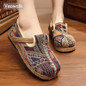 Veowalk Brown Cotton Embroidered Women Casual Linen Loafers