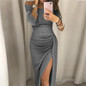 Maternity Sexy Off-The-Shoulder Pleated Split Bodycon Dress