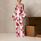 V Collar Long-Sleeved Printing Loose Casual Maxi Dress