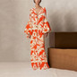 V Collar Long-Sleeved Printing Loose Casual Maxi Dress