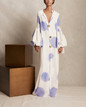 V Collar Long-Sleeved Printing Loose Casual Maxi Dress