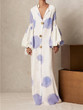 V Collar Long-Sleeved Printing Loose Casual Maxi Dress