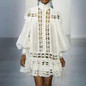 Women's Fashion Bubble Sleeves Hollow Out Mini Lace Dress