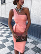 Sexy Pink One Shoulder Sleeveless Bodycon Dress