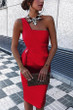 Sexy Pink One Shoulder Sleeveless Bodycon Dress