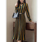 Round Neck Cutout Vertical Striped Belt Midi Skater Dress