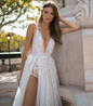 Sparkling Spaghetti Straps Side Split Beach Wedding Dress