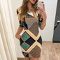 New elegant print short-sleeved slim round neck spring/autumn mini dress