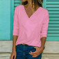 Brief V Neck Long Sleeve Plain Casual T-Shirts