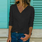 Brief V Neck Long Sleeve Plain Casual T-Shirts