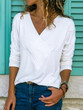 Brief V Neck Long Sleeve Plain Casual T-Shirts