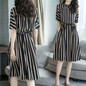 Vertical stripe five sleeve slim women's dress