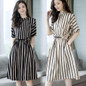 Vertical stripe five sleeve slim women's dress