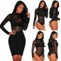 Women Sexy Sheer Mesh Lace Bodysuit