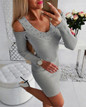 Women Bodycon Dress Patchwork Hollow Long Sleeve Slim Hip Mini Dress